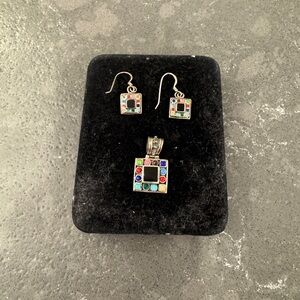 Colorful Square Pendant and Earring Set